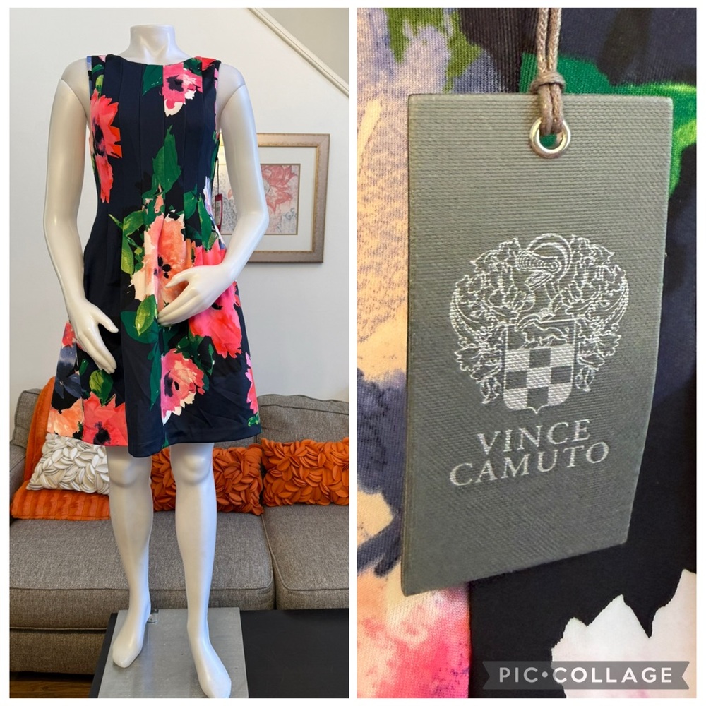 ❣️🆕Vince Camuto Floral Ponte Pleated Fit & Flare Dress $148 MSRP❣️